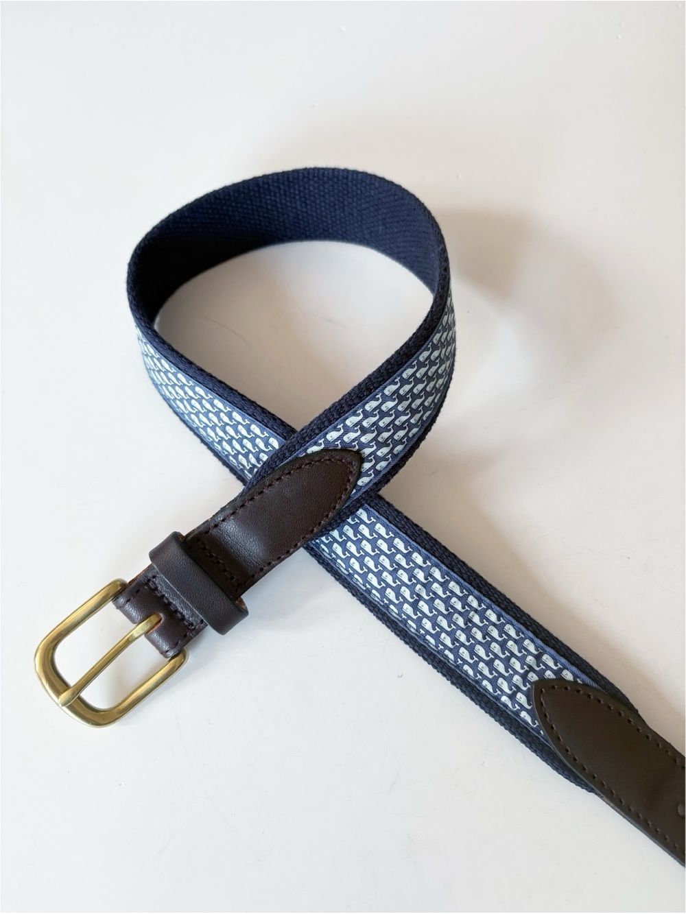 Vineyard Vines ||‎ Boys' Classic Whale Canvas Club Belt Logo Navy Blue Brown 24